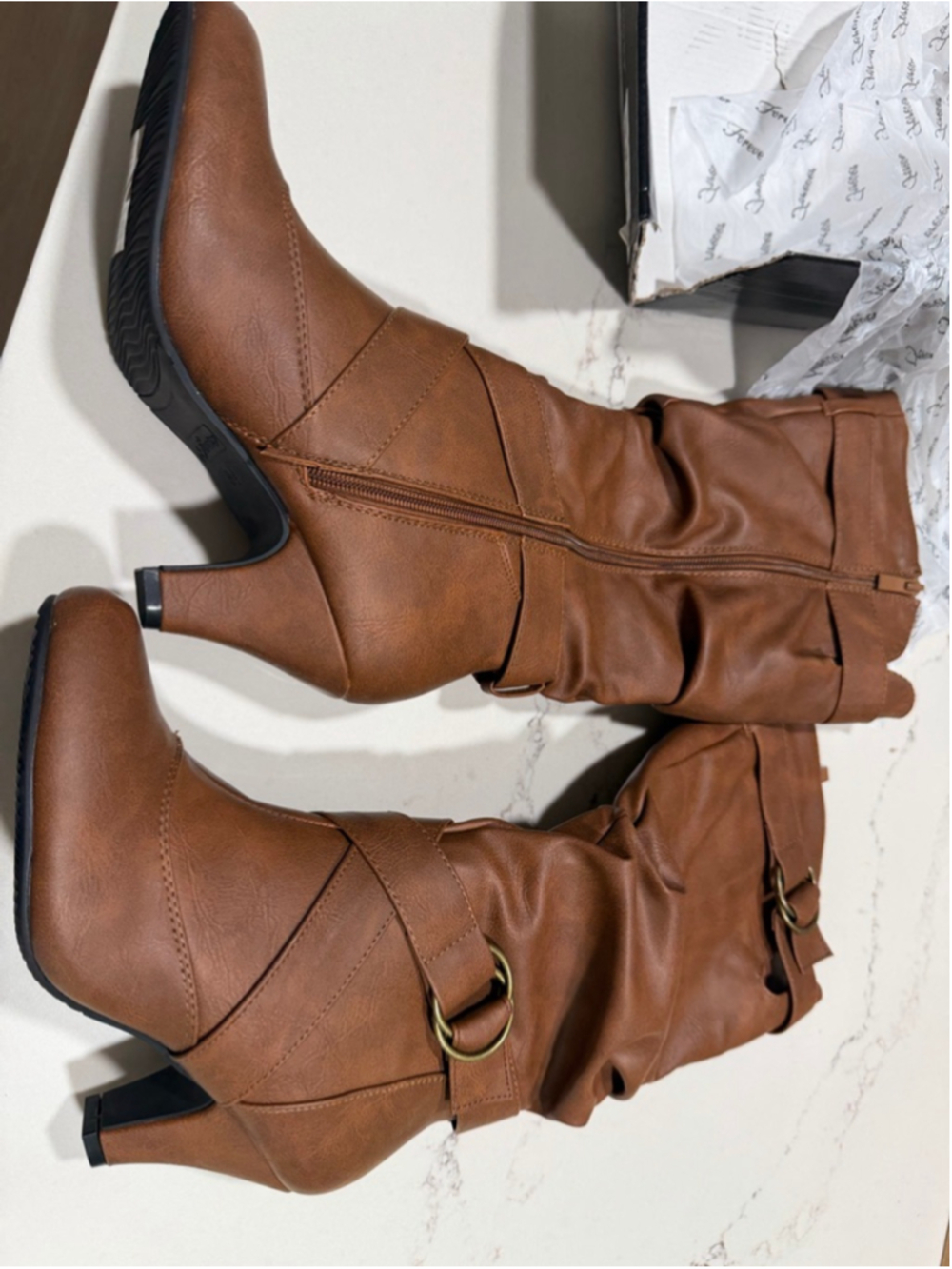 NEW Brown Forever Link Maggie Low Heel Zipper Slouchy Mid-Calf Boot 8.5 - Picture 4 of 5